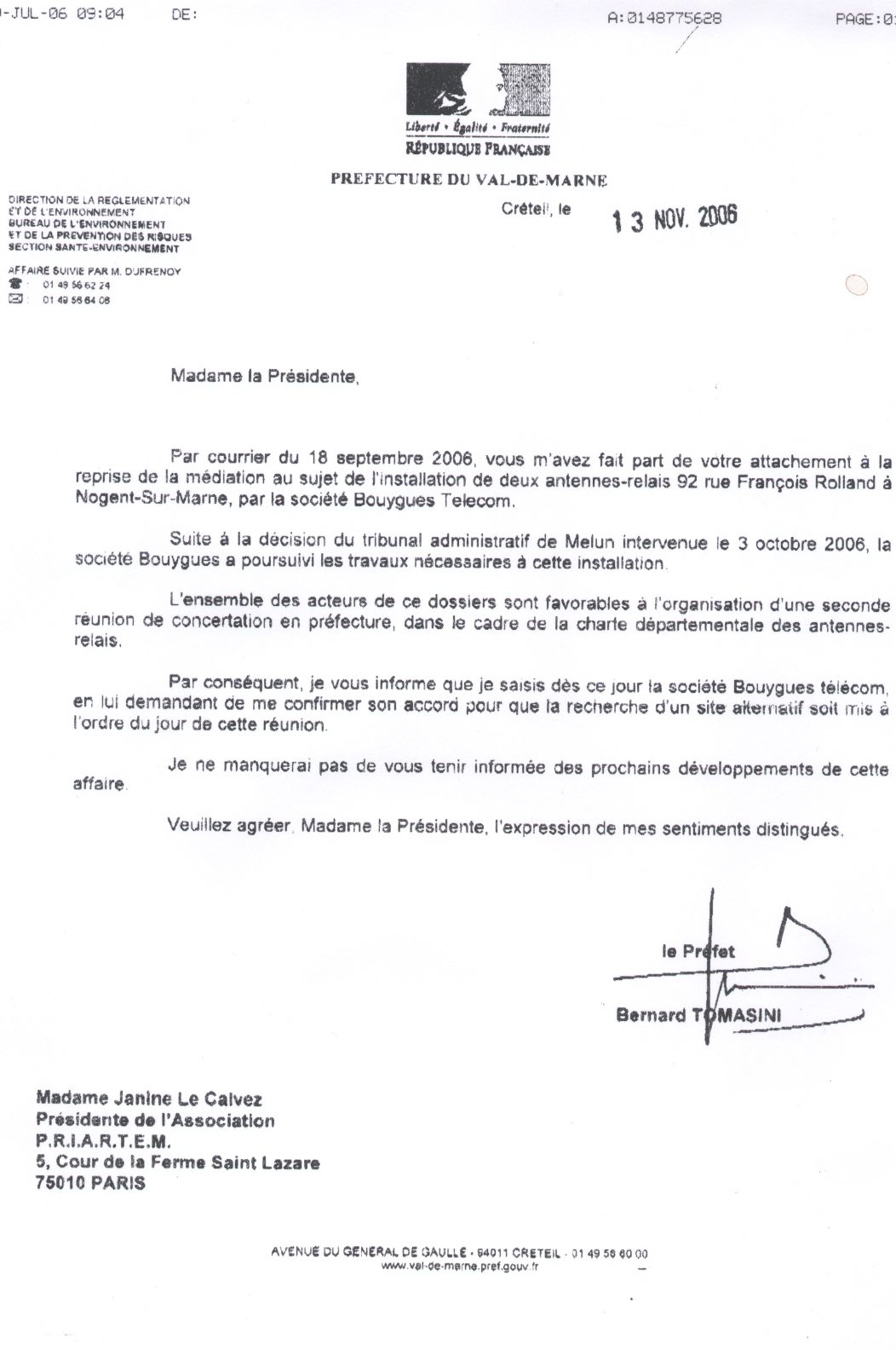 exemple de courrier a un prefet